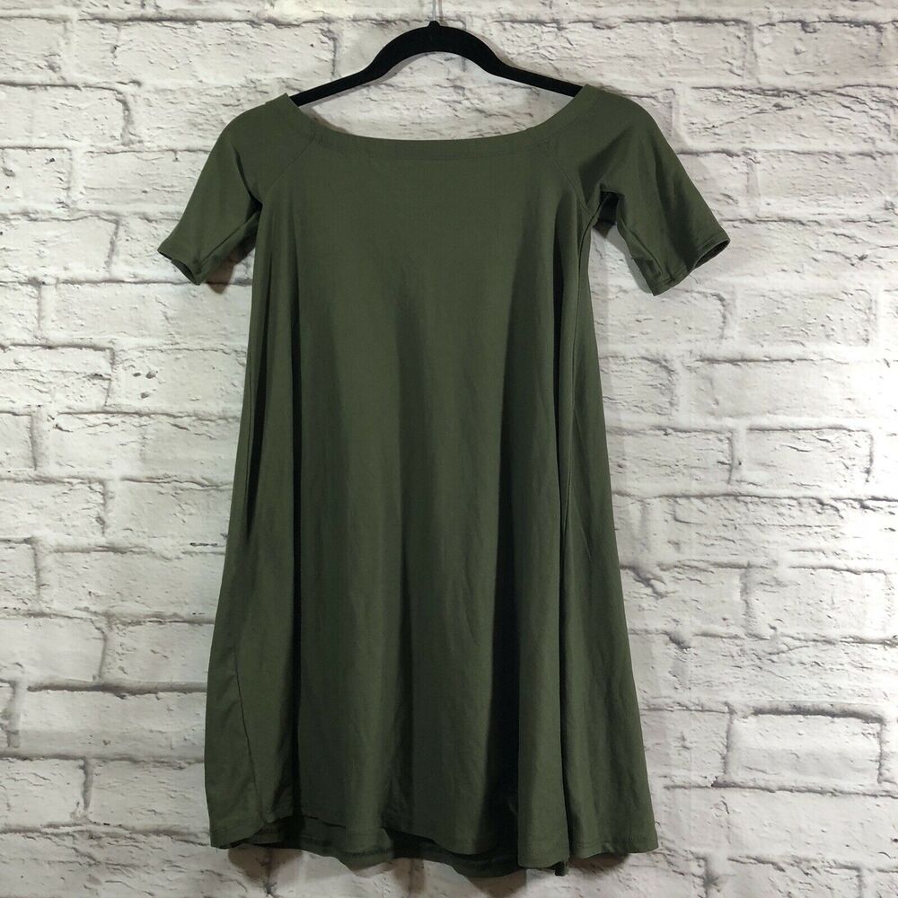 Planet Gold Short Sleeve Off Shoulder Mini Shift Dress Juniors Size XS Green
